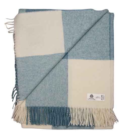 aqua blue block check throw reverse