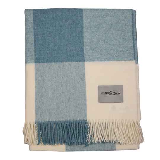 aqua pastel blue check merino wool throw