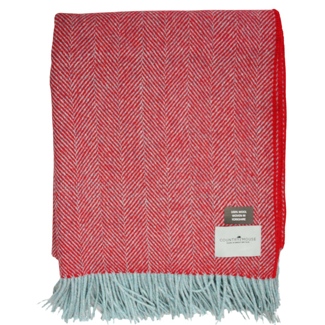 Cranberry Red Herringbone Wool Throw