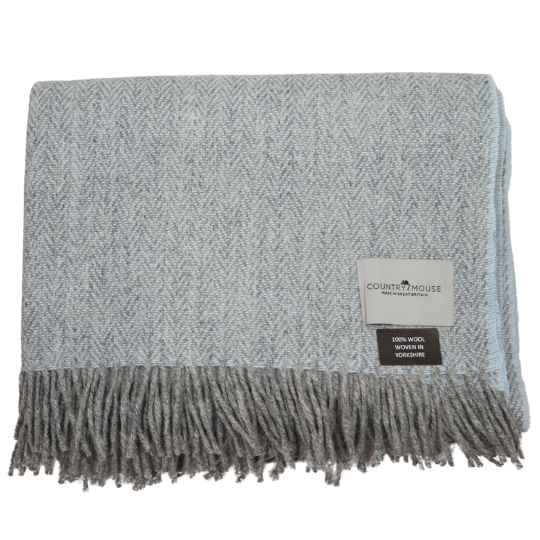 Duck egg and Grey Reycled throw blanket folded