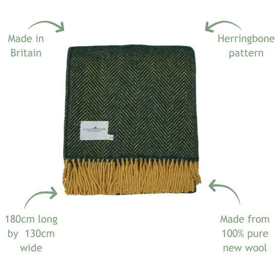 emerald and mustard wool throw details
