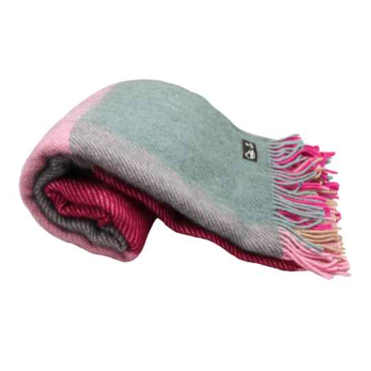 gotland pink check wool throw rolled
