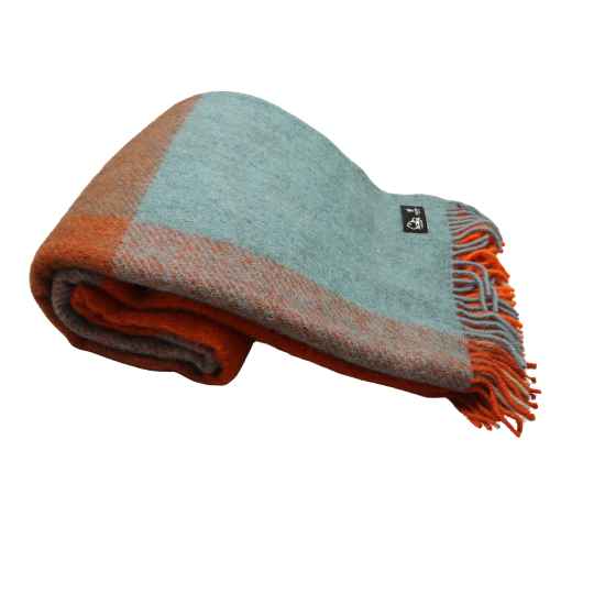gotland orange check wool throw rolled