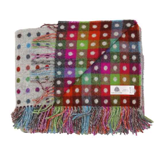 grey multi spot merino wool throw showing the reverse colours