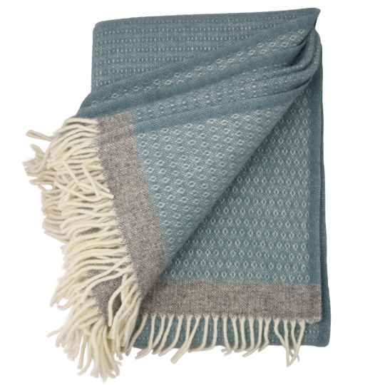 Harald Dusty Blue Eco Lambswool Throw showing the weave detail on the reverse side