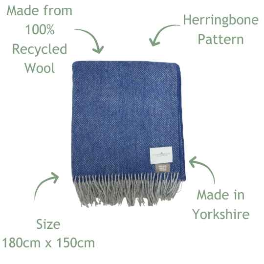 midnight herringbone wool throw features