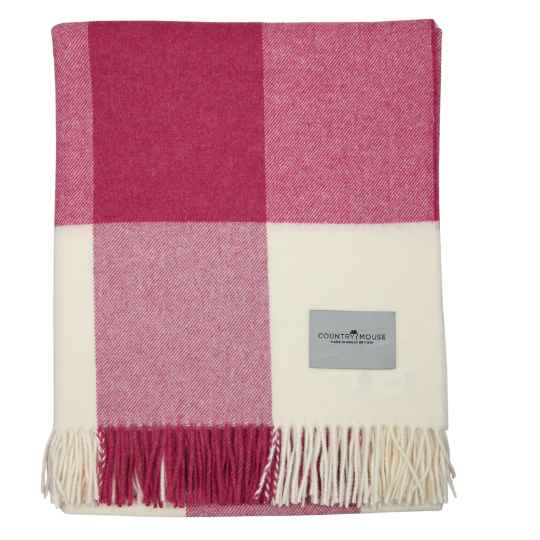 pastel pink check merino lambswool throw