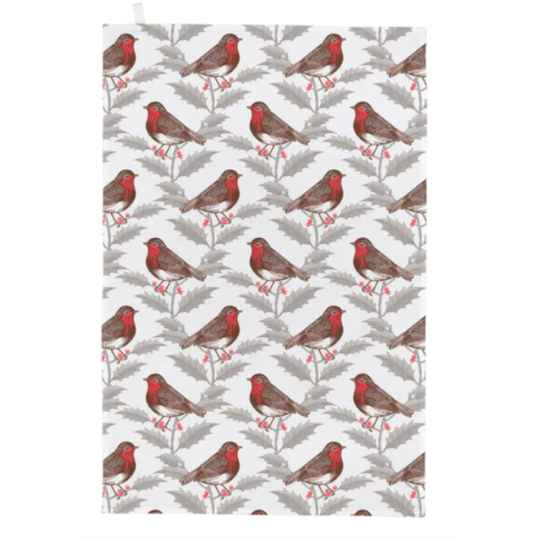 robin and Holly Tea Towel