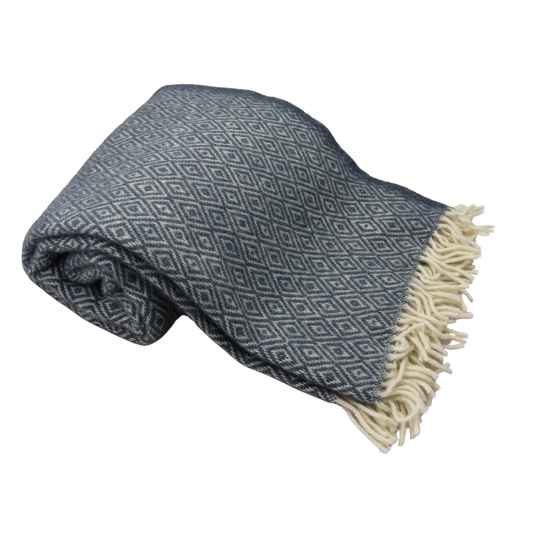 stella smokey blue lambswool blanket rolled up
