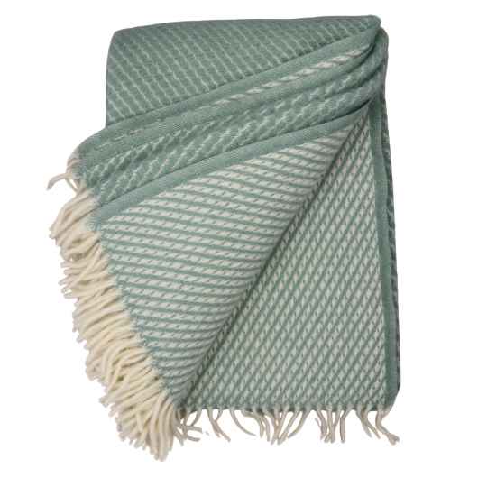 velvet duck egg wool throw folded  showing the reverse