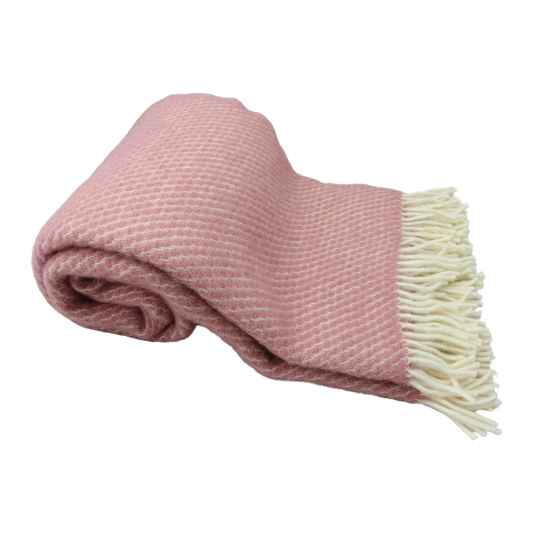 velvet rose pink lambswool throw rolled up