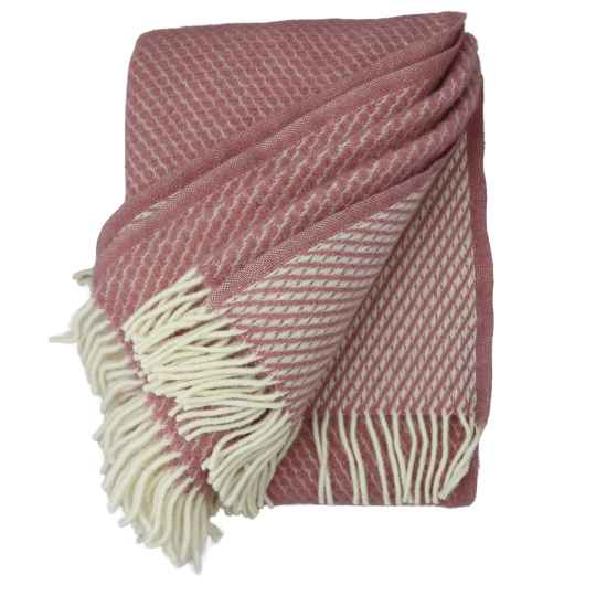 velvet rose pink wool throw folded shwing the reverse pattern