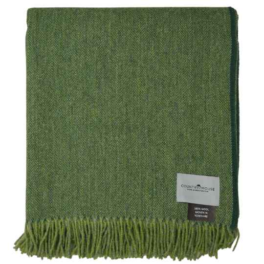 woodland green herringbone wool throw