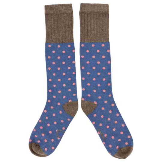 coral and denim spot knee high wool socks