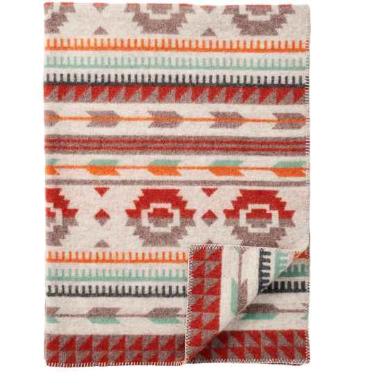 Arrow Patterned lambswool blanket with geometric design on a white background