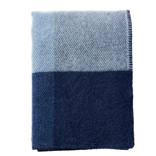 blue block check wool blanket