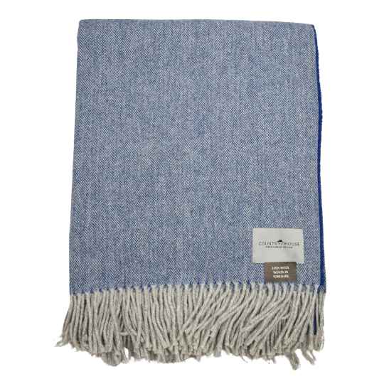 Blue and Silver Recycled Herringbone Wool Throw