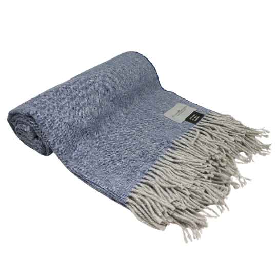 blue and silver recycled wool throw rolled