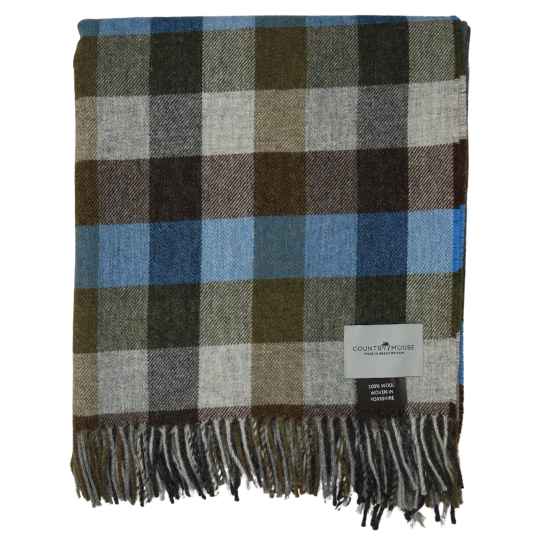 Blue and camel check wool throw