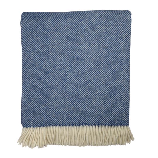 Blueberry herringbone wool throw on a white background