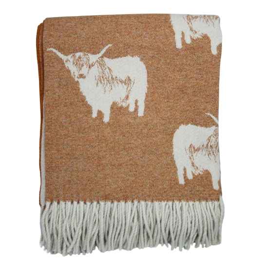 brown highland cow merino wool throw