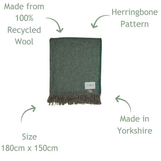 cedar green recycled wool throw features