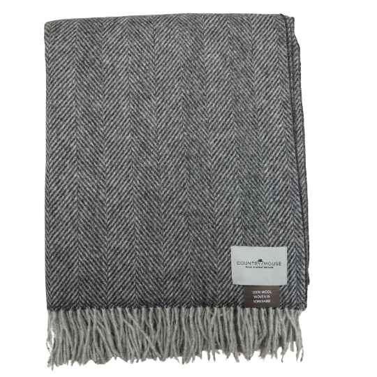 charcoal grey herringbone wool throw