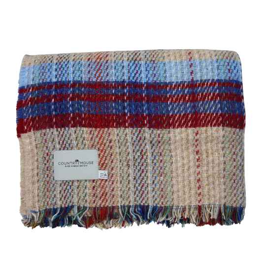 Plaid blanket with multicolor pattern on a white background
