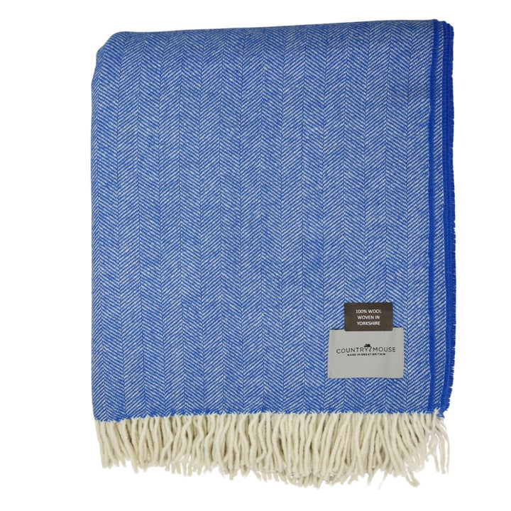 Cornish Blue Recycled Herringbone Wool Throw