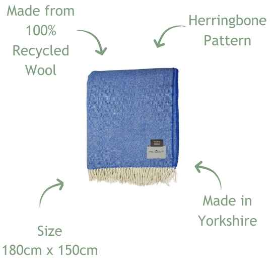 cornish blue recycled wool throw features