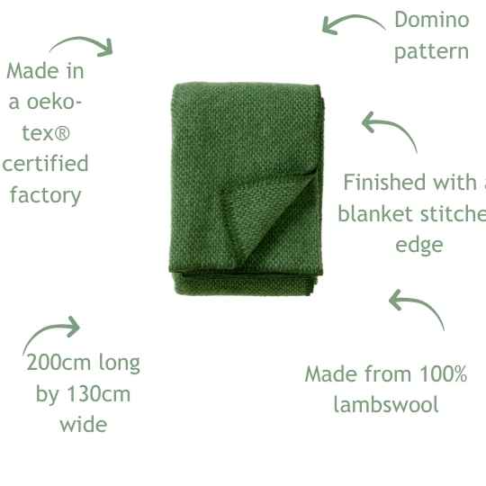domino green wool blanket with features