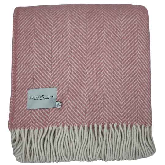 dusky pink herringbone pure new wool throw