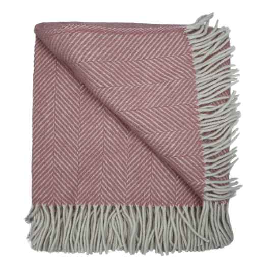 dusky pink herringbone wool throw folded