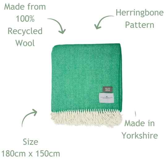 Emerald Green Recycled Wool Throw features