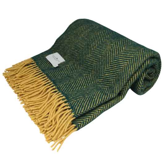 emerald and mustard new wool throw