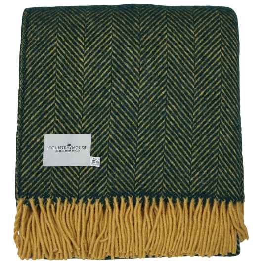 emerald and mustard pure new wool throw