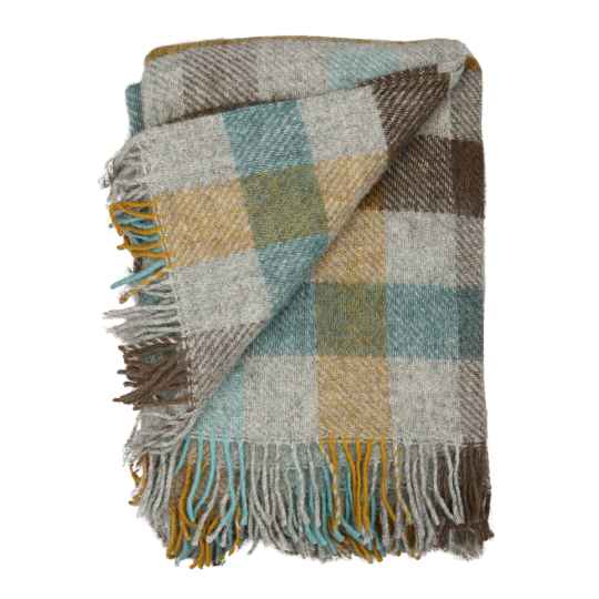 Gotland Turquoise plaid wool throw folded