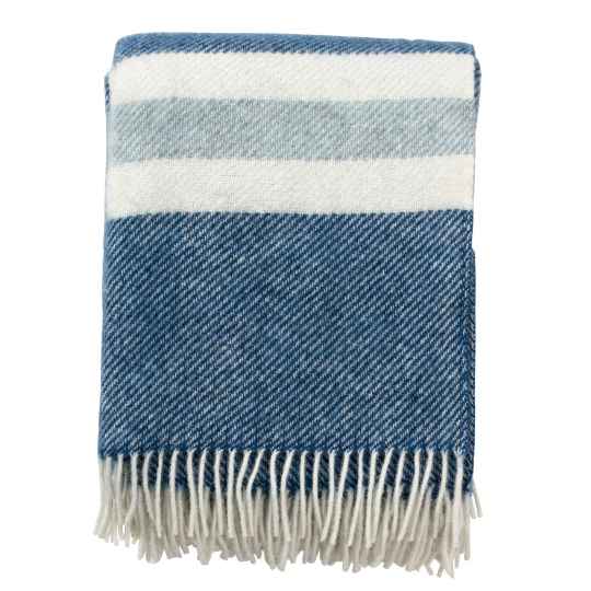 Petrol blue stripe gotland wool throw blanket