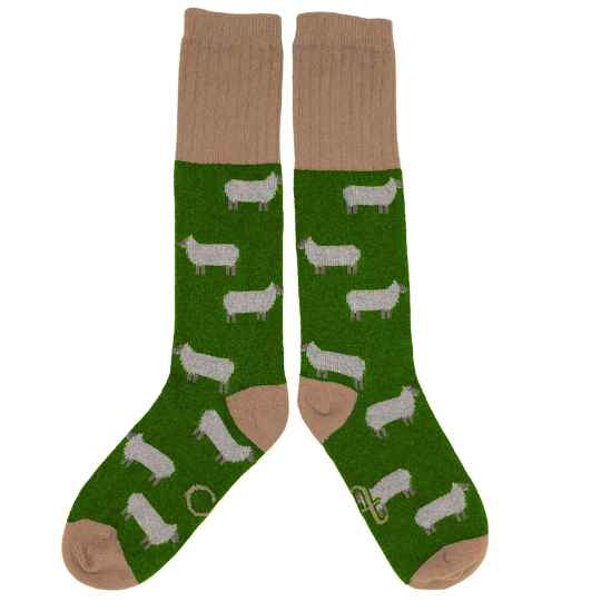 grass green lambswool sheep knee high socks