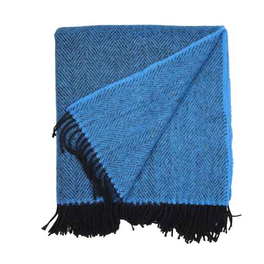 Harbour Blue Herringbone Wool Throw