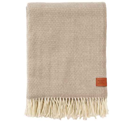 hugo taupe merino wool throw on a white background