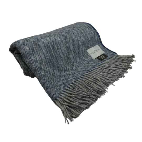 Indigo Blue herringbone wool throw