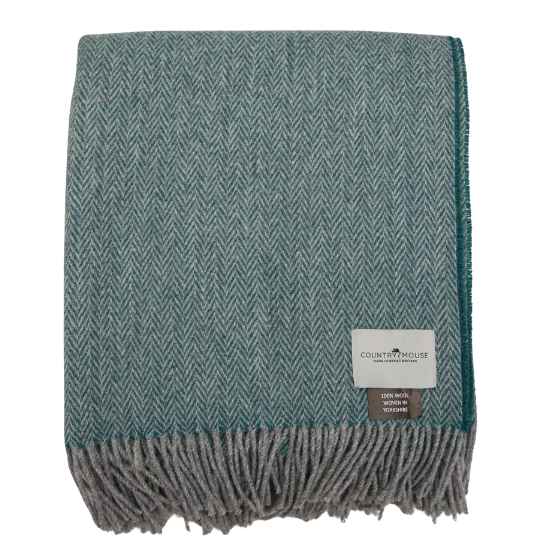 Juniper and Grey Herringbone wool throw