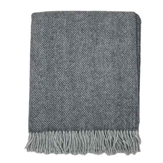 Lead Grey Herringbone Wool Throw