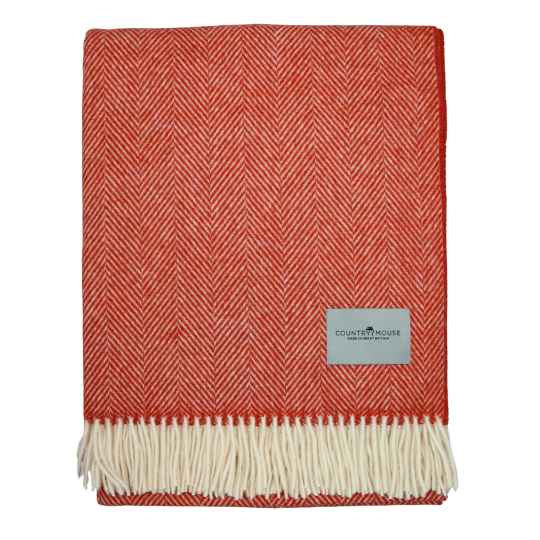 merino orange rust herringbone wool throw