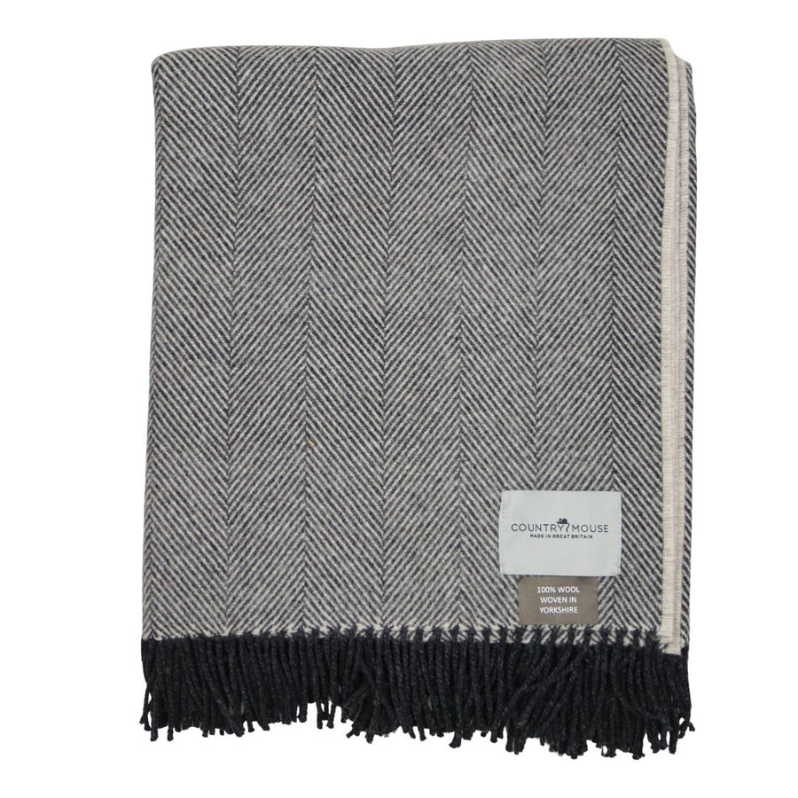 grey wool throw with a country mouse woven label