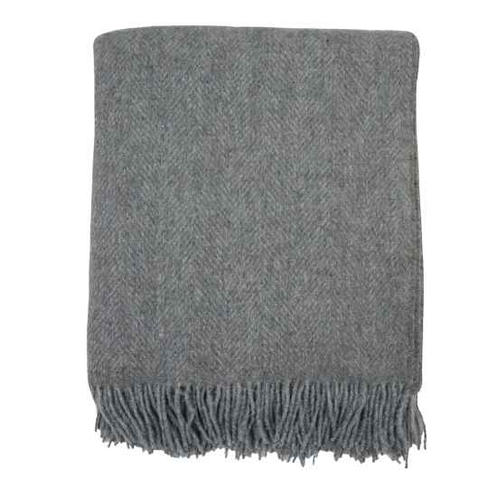 Misty Grey Herringbone Wool Throw