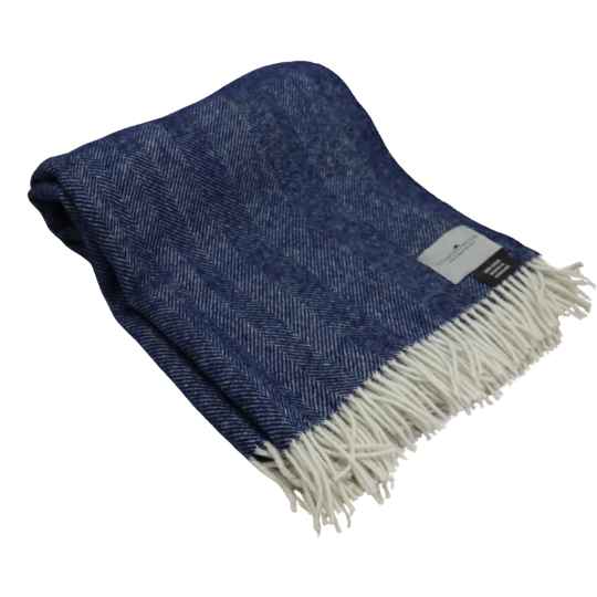 navy herringbone wool throw rolled