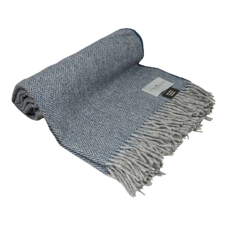 Navy and Silver recycled wool throw rolled