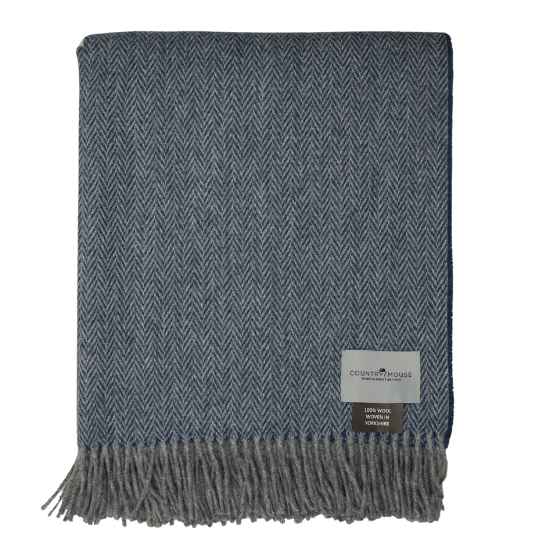 Navy and Silver Herringbone Wool throw